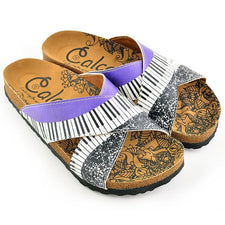CALCEO Purple, Black and White Musical Notes Piano Patterned Sandal - CAL1102 Sandal Shoes - Goby Shoes UK