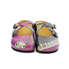 Calceo CAL113 Purple & Black Music Clogs Women Clogs Shoes - Goby Shoes UK