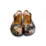  CALCEO Pink Roses and Orange Flowers, Green Leaf Patterned Clogs - CAL1604 Clogs Shoes - Goby Shoes UK