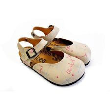 CALCEO Beige, Blue, Red Sail and Bridge Color, Istanbul Written Patterned Clogs - CAL1607 Women Clogs Shoes - Goby Shoes UK
