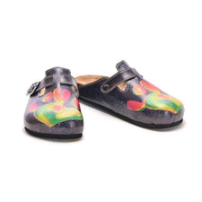 CALCEO Black and White Light and Heart Rainbow, Love Written Patterned Clogs - CAL303 Women Clogs Shoes - Goby Shoes UK