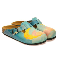 CALCEO Blue Color and Sleeping Baby, Yellow Sleeping Moon Patterned Clogs - CAL334 Women Clogs Shoes - Goby Shoes UK