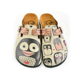  CALCEO Light Pink, Black Striped and Black Cute Penguins Patterned Clogs - CAL347 Women Clogs Shoes - Goby Shoes UK