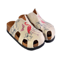 CALCEO Purple Butterflied and Red Flamingo Patterned Clogs - CAL609 Clogs Shoes - Goby Shoes UK