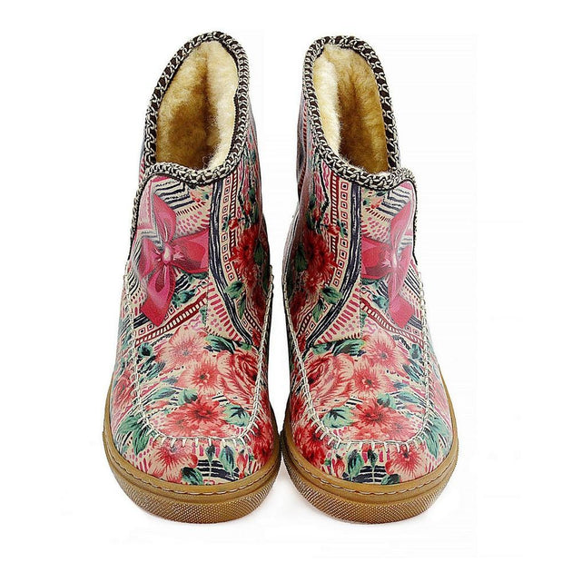 Red Flowers in Art Short Furry Boots ACAP101