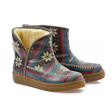 Dark Blue & White Stars & Red Short Furry Boots ACAP102 - Goby ALASKA Short Furry Boots 