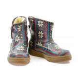 Dark Blue & White Stars & Red Short Furry Boots ACAP102 - Goby ALASKA Short Furry Boots 