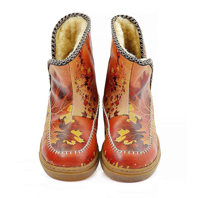 Autumn and Oaks Leaves Short Furry Boots ACAP105, Goby, ALASKA Short Furry Boots 