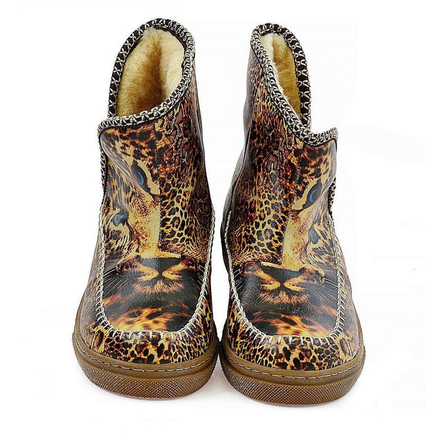 Lion and Blue Eyes Short Furry Boots ACAP109