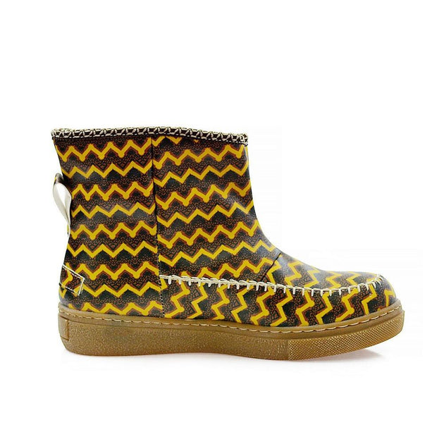 Brown & Yellow Zigzag Short Furry Boots ACAP111, Goby, ALASKA Short Furry Boots 