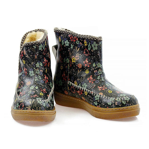Colorful Small Flowers Short Furry Boots ACAP112 - Goby ALASKA Short Furry Boots 