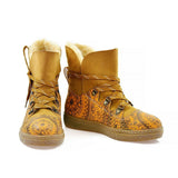 Yellow & Brown Drawings in Art Short Furry Boots AGAN104
