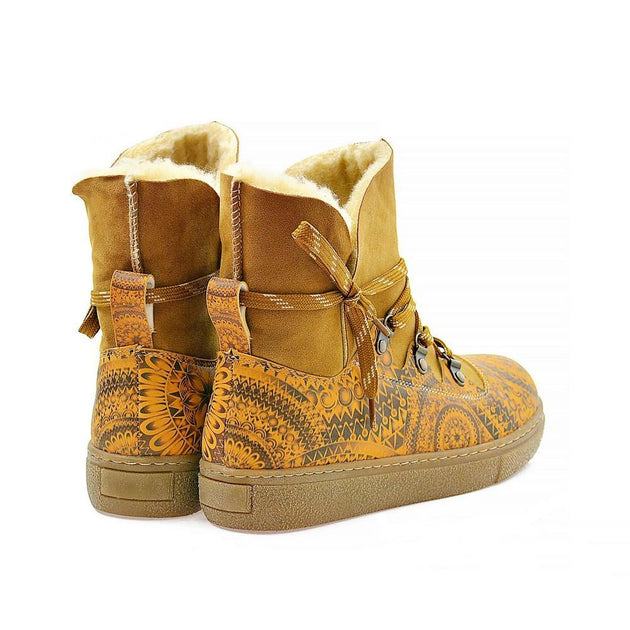 Yellow & Brown Drawings in Art Short Furry Boots AGAN104