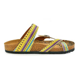 Yellow and Purple, Blue Geometric Bead Design Sandal - CAL1001