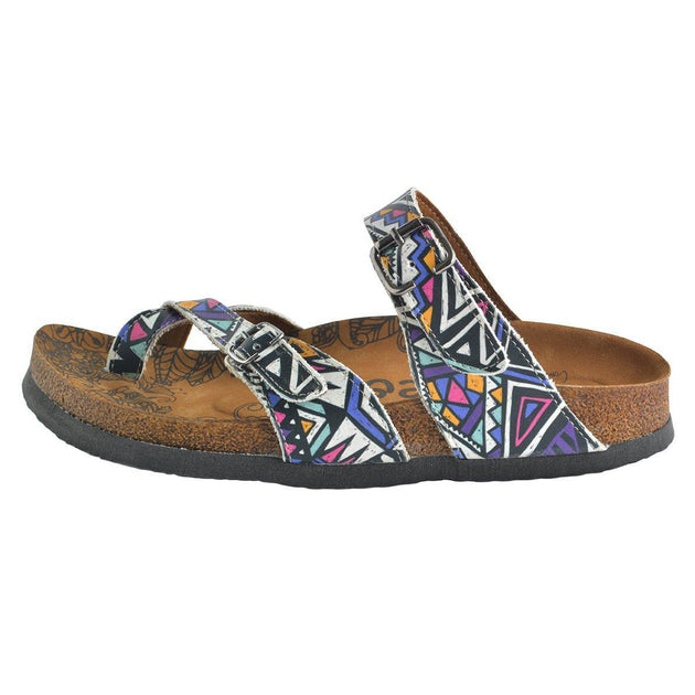  CALCEO Colored Sandal With Triangular and Square Pattern Sandal - CAL1006 Women Sandal Shoes - Goby Shoes UK