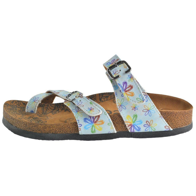  CALCEO Rainbow Flowers and Light Blue Pattern Sandal - CAL1007 Sandal Shoes - Goby Shoes UK