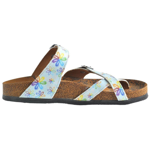  CALCEO Rainbow Flowers and Light Blue Pattern Sandal - CAL1007 Sandal Shoes - Goby Shoes UK