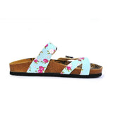  CALCEO Pink and White Flowers, Green Leafy, Light Blue Pattern Sandal - CAL1012 Sandal Shoes - Goby Shoes UK