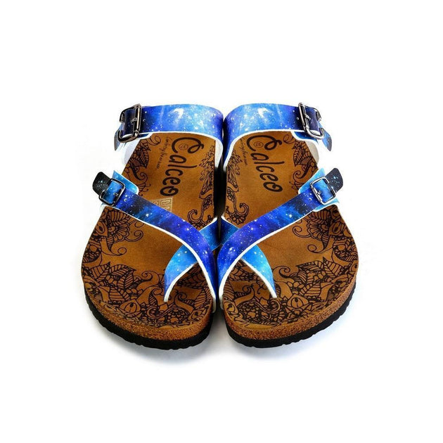  CALCEO Blue, Black, Light Blue Tones and Glittering Sky Pattern Sandal - CAL1014 Women Sandal Shoes - Goby Shoes UK