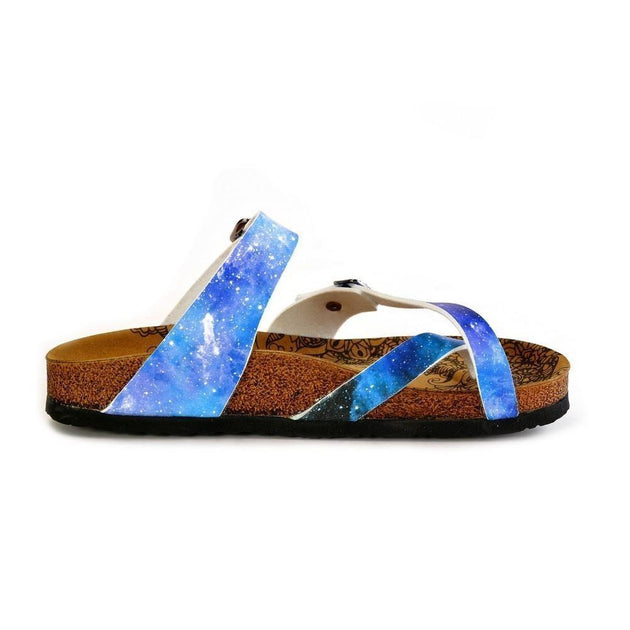  CALCEO Blue, Black, Light Blue Tones and Glittering Sky Pattern Sandal - CAL1014 Women Sandal Shoes - Goby Shoes UK