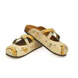  CALCEO Orange and Yellow Colored, Cat and Bird Beige Patterned Clogs - CAL103 Clogs Shoes - Goby Shoes UK