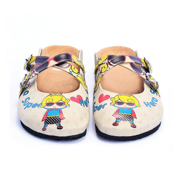  CALCEO Super Hero Girl With Sunglasses and Star, Heart Shaped Clogs - CAL104 Clogs Shoes - Goby Shoes UK
