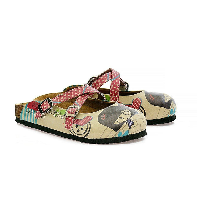  CALCEO Red Polkadot and Cute Girl With Heart Patterned Clogs - CAL105 Clogs Shoes - Goby Shoes UK