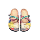  CALCEO Colored Suitcase and Summer Written Patterned Clogs - CAL106 Women Clogs Shoes - Goby Shoes UK