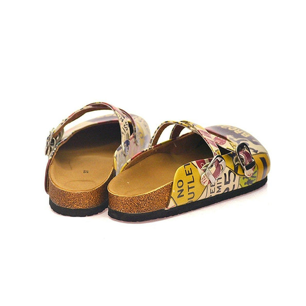  CALCEO Red, Black, Yellow and Break Rules Written Patterned Clogs - CAL107 Clogs Shoes - Goby Shoes UK