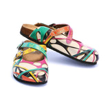  CALCEO Colorful and Moving Shapes, Dance of the Color Written Patterned Clogs - CAL108 Women Clogs Shoes - Goby Shoes UK