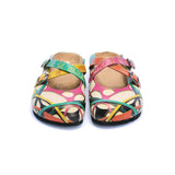 CALCEO Colorful and Moving Shapes, Dance of the Color Written Patterned Clogs - CAL108 Women Clogs Shoes - Goby Shoes UK