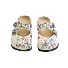  CALCEO Blue, Pink, Black, Pussy and Hearted Charming Cat Patterned Clogs - CAL109 Women Clogs Shoes - Goby Shoes UK