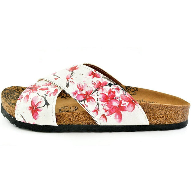  CALCEO Red and White Flowers Watercolor Patterned, Brown Tree Branch Sandal - CAL1103 Sandal Shoes - Goby Shoes UK