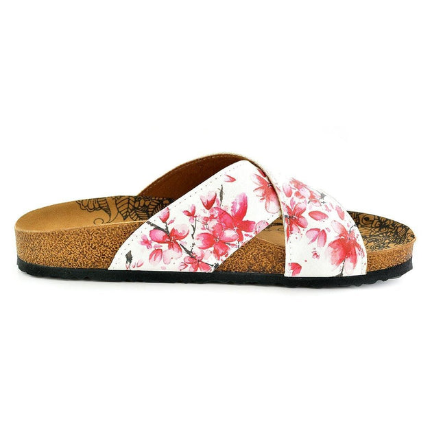 CALCEO Red and White Flowers Watercolor Patterned, Brown Tree Branch Sandal - CAL1103 Sandal Shoes - Goby Shoes UK