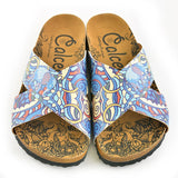  CALCEO Moving Colored Lines and Sea Waves and Blue, Light Blue, Red Colored Elephant Patterned Sandal - CAL1108 Sandal Shoes - Goby Shoes UK