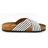 White and Black Stripes and Red Heart, You and Me, Patterned Sandal - CAL1109