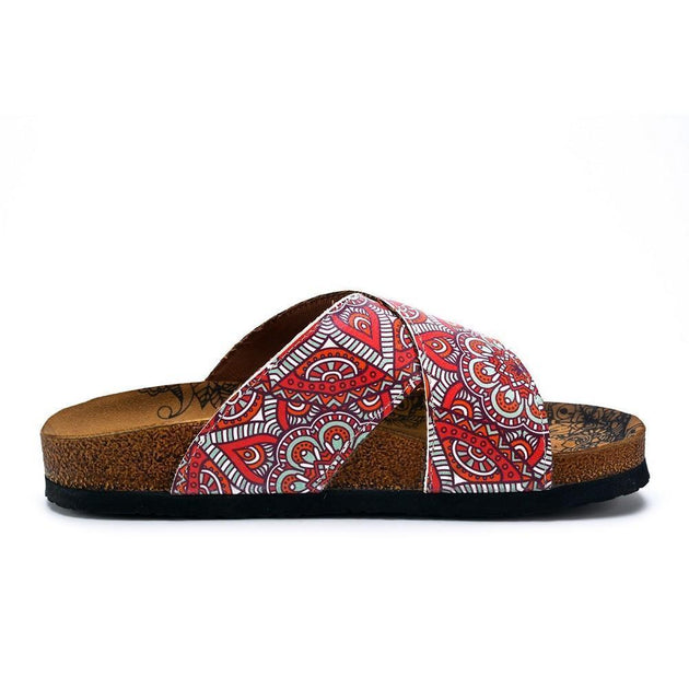  CALCEO Orange, Red, White Flowers Patterned Sandal - CAL1111 Sandal Shoes - Goby Shoes UK