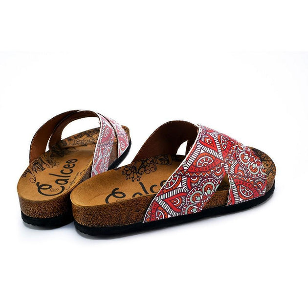  CALCEO Orange, Red, White Flowers Patterned Sandal - CAL1111 Sandal Shoes - Goby Shoes UK