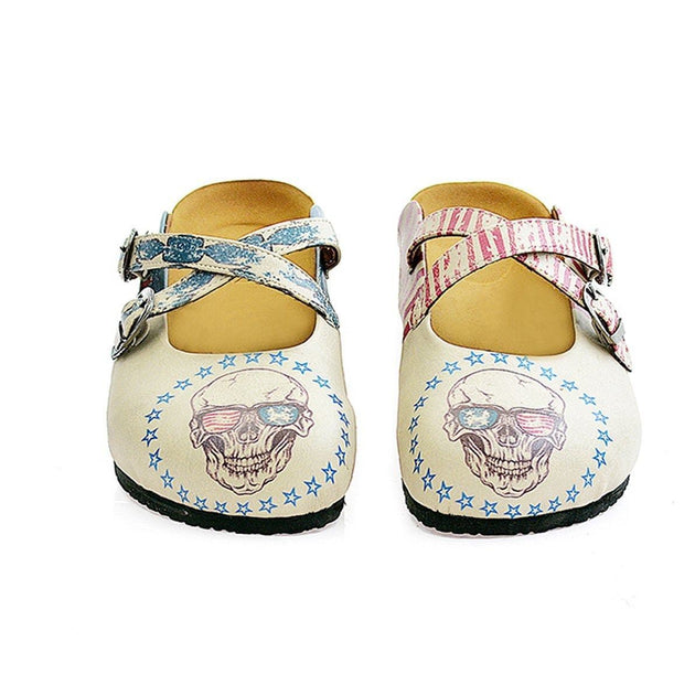  CALCEO Dry Head With Glasses and American Flagged, Blue, Red Patterned Clogs - CAL112 Women Clogs Shoes - Goby Shoes UK
