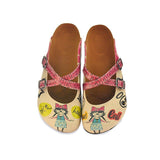  CALCEO Pink Polkadot and Wall Decoy, Nice, Bad, Evil Written Girls Patterned Clogs - CAL117 Clogs Shoes - Goby Shoes UK