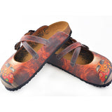  CALCEO Red, Orange Flowers Car Patterned Clogs - CAL121 Clogs Shoes - Goby Shoes UK