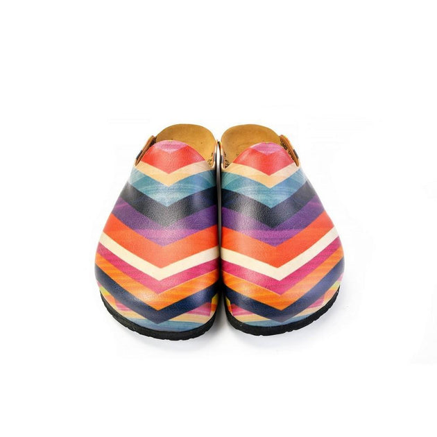  CALCEO Orange, Pink and Chevron, Colored Patterned Clogs - CAL1401 Clogs Shoes - Goby Shoes UK