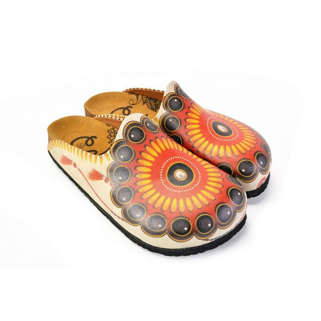  CALCEO Red, Orange, Black, Yellow and Bead Pattern Clogs - CAL1402 Clogs Shoes - Goby Shoes UK