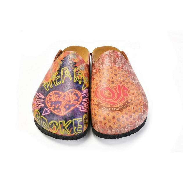  CALCEO Phosphorus Heart Broken Written, Pink and Purple Love Patternerd Clogs - CAL1407 Clogs Shoes - Goby Shoes UK