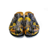  CALCEO Black Flowers and Yellow Leaf Sandal - CAL1408 Women Sandal Shoes - Goby Shoes UK
