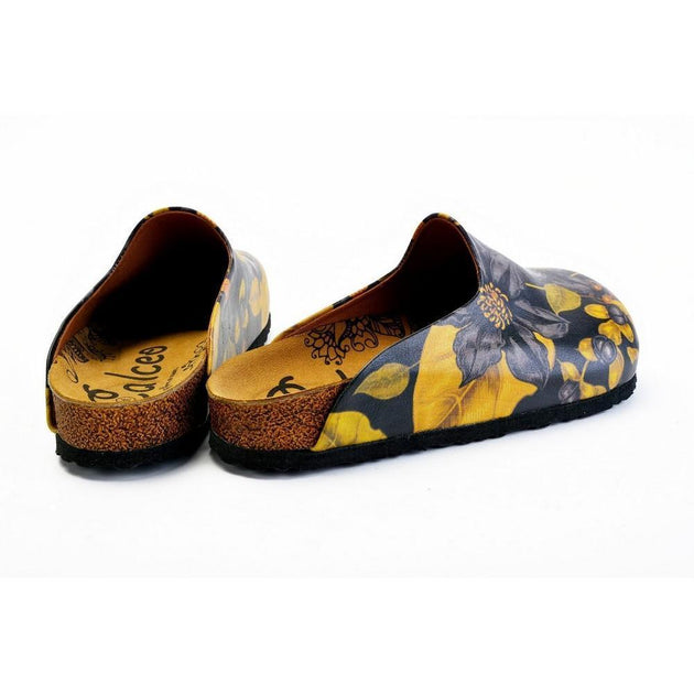  CALCEO Black Flowers and Yellow Leaf Sandal - CAL1408 Women Sandal Shoes - Goby Shoes UK