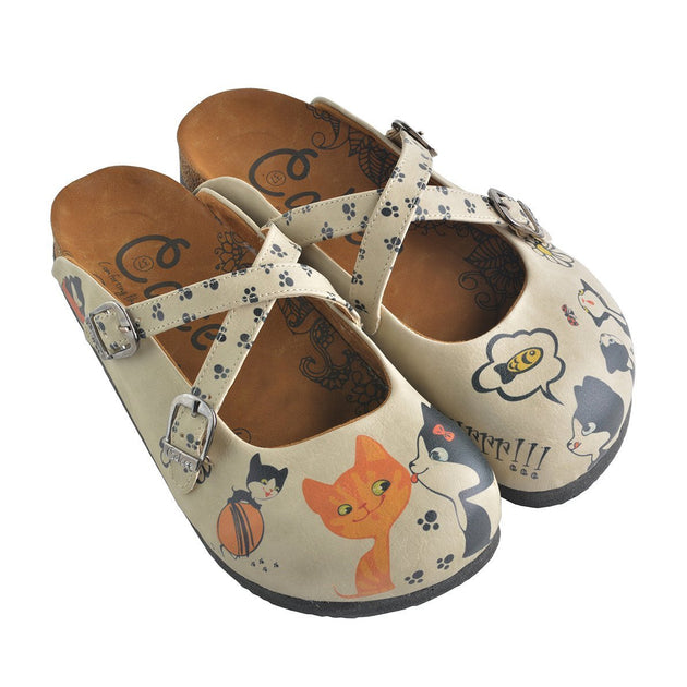  CALCEO Black Paw, Black and Orange Cats Patterned Clogs - CAL146 Women Clogs Shoes - Goby Shoes UK