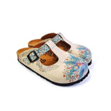  CALCEO Blue and Purple Colored Mixed Flowers Patterned Clogs - CAL1501 Women Clogs Shoes - Goby Shoes UK