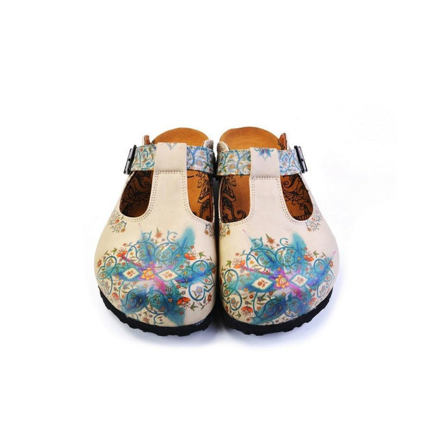  CALCEO Blue and Purple Colored Mixed Flowers Patterned Clogs - CAL1501 Women Clogs Shoes - Goby Shoes UK