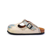  CALCEO Blue and Purple Colored Mixed Flowers Patterned Clogs - CAL1501 Women Clogs Shoes - Goby Shoes UK